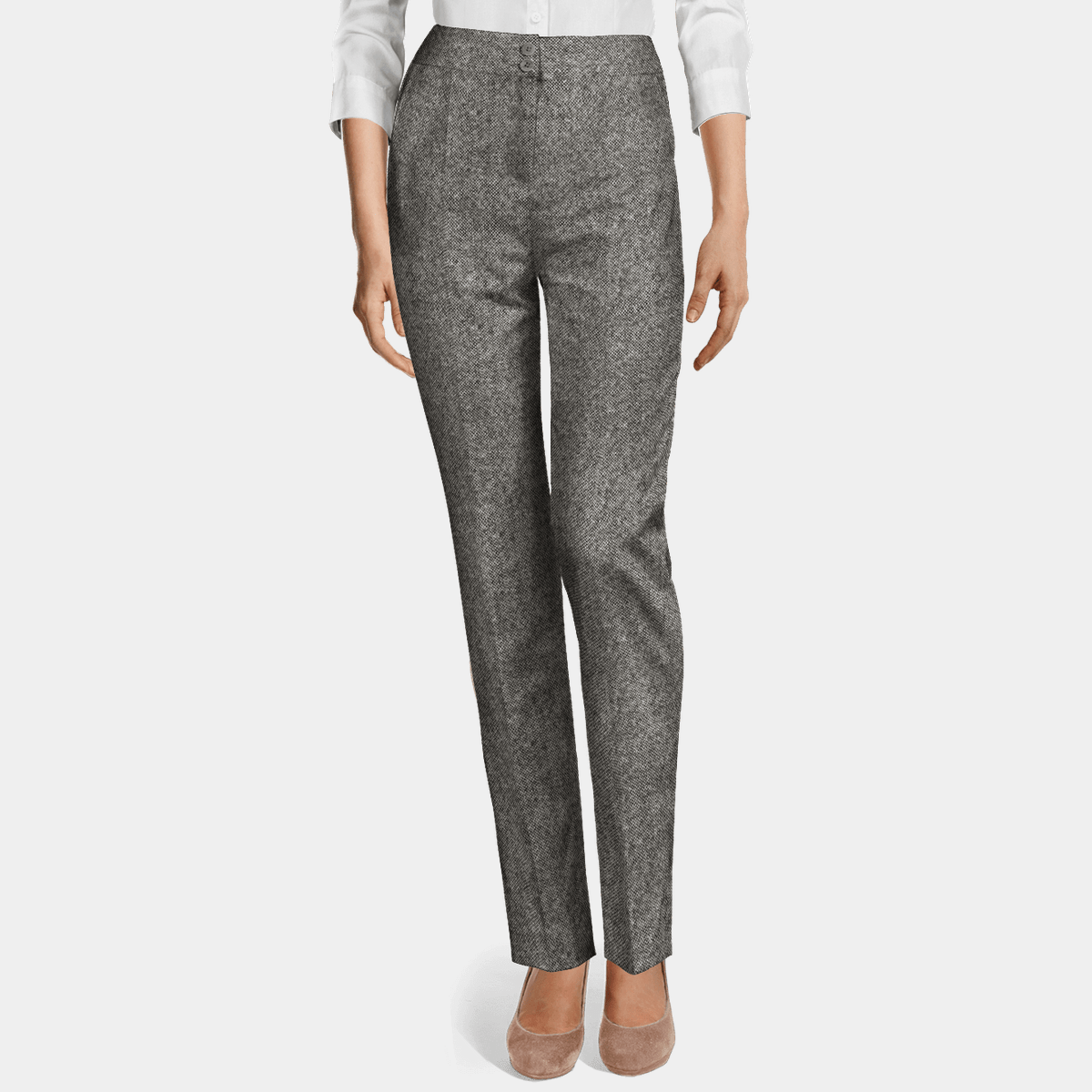 Brown donegal tweed high waisted flat-front Slacks