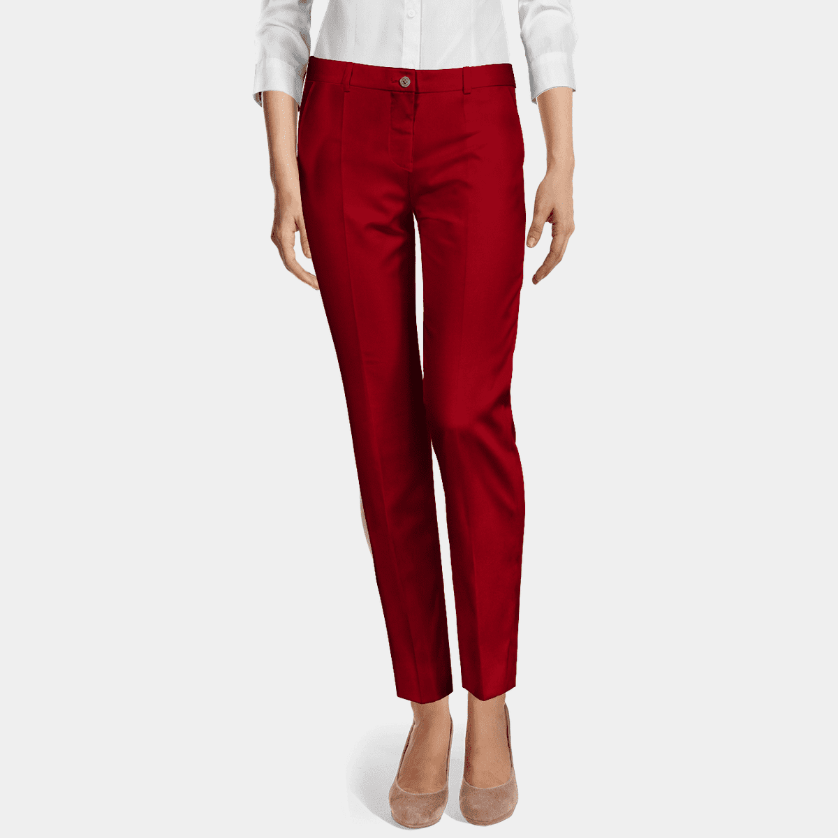 Red velvet flat-front essential Cigarette Pants