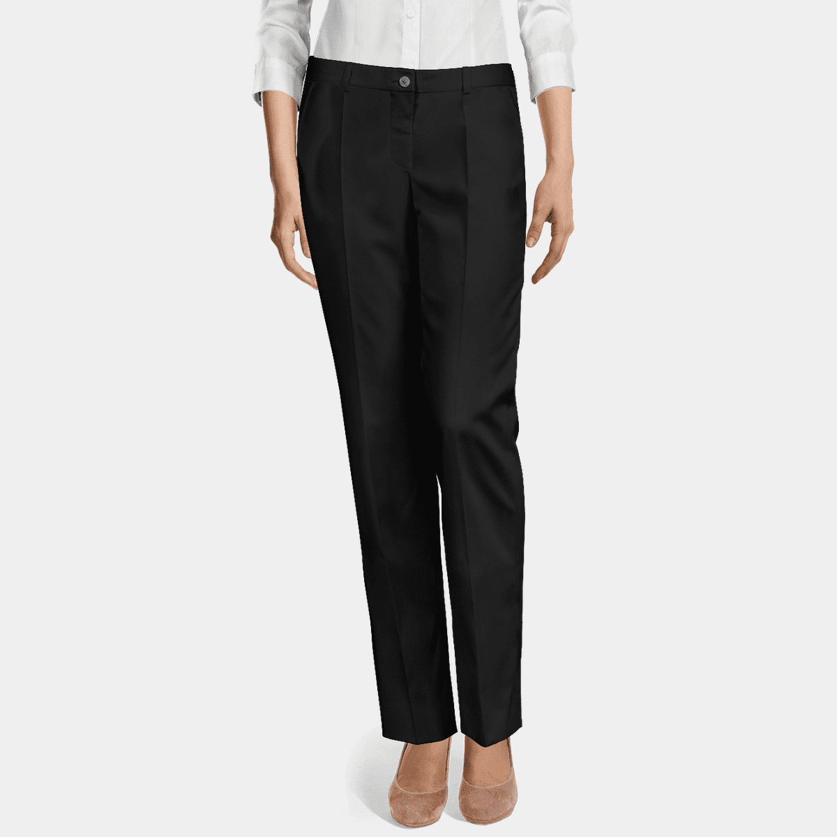 Black Polyester-Rayon flat-front Women Dress Pants