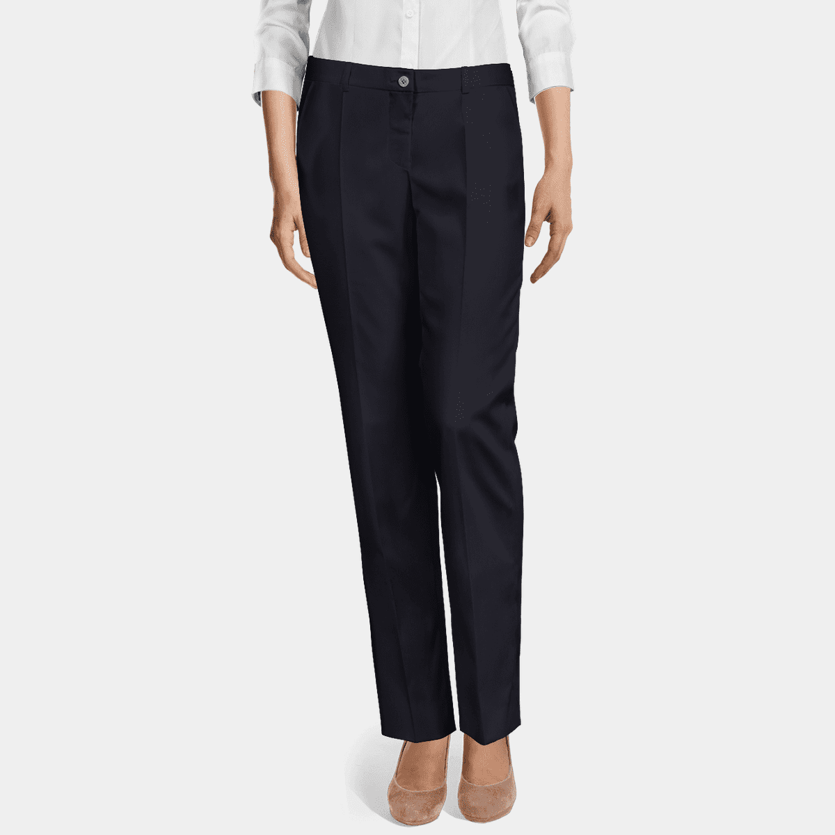 Blue stretch flat-front Women Dress Pants