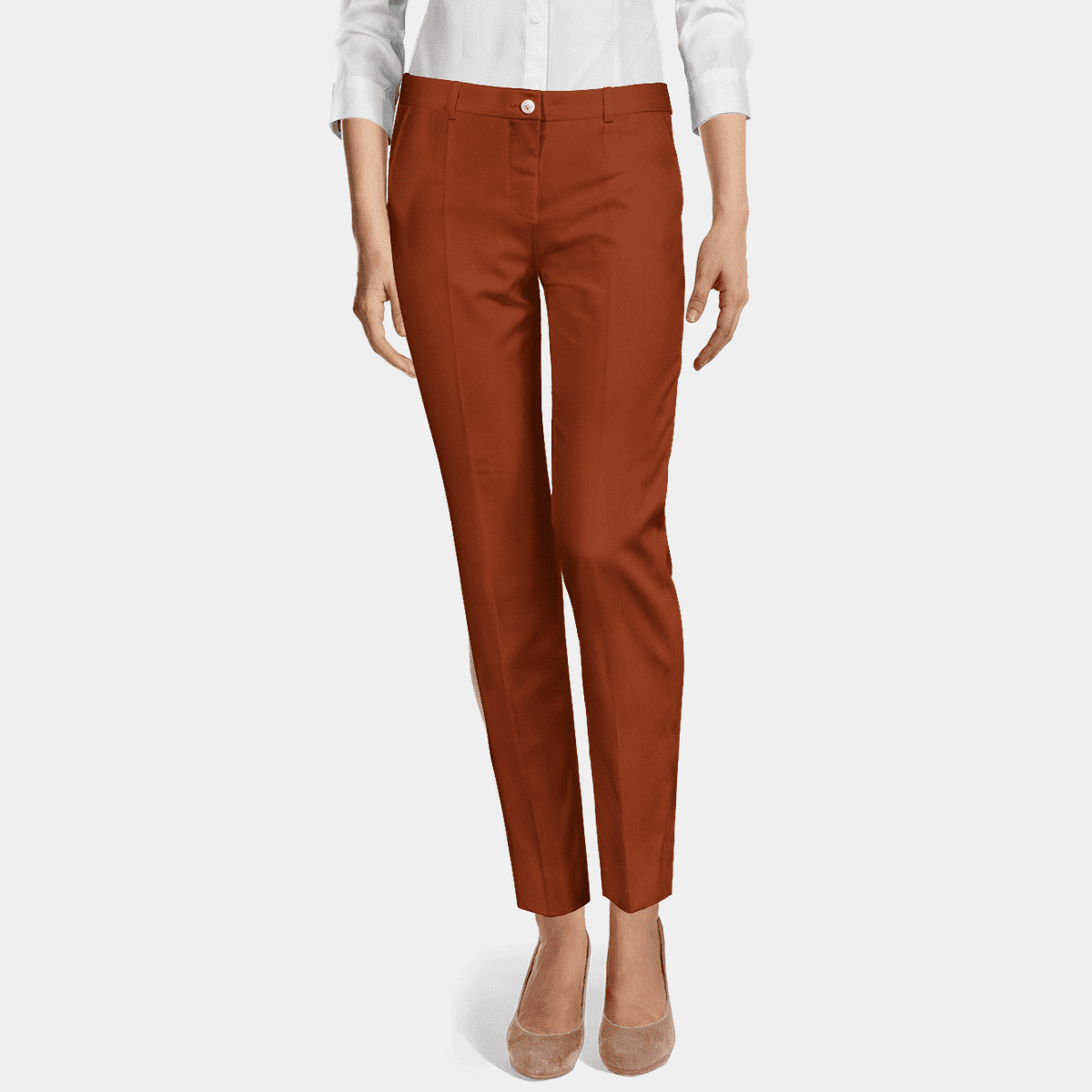 Terracotta linen flat-front essential Cigarette Pants