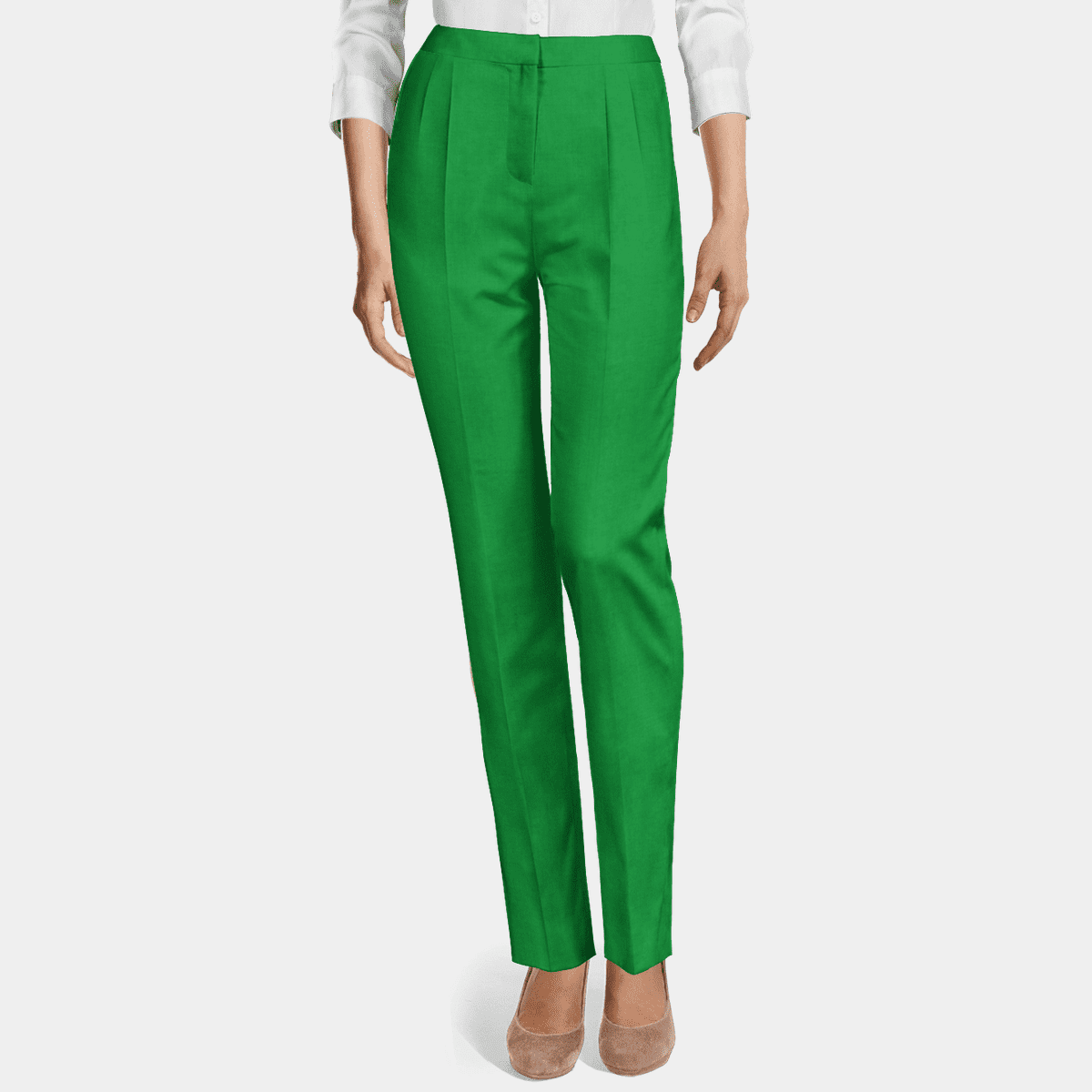 Green Linen high waisted pleated Dress Trousers Sumissura