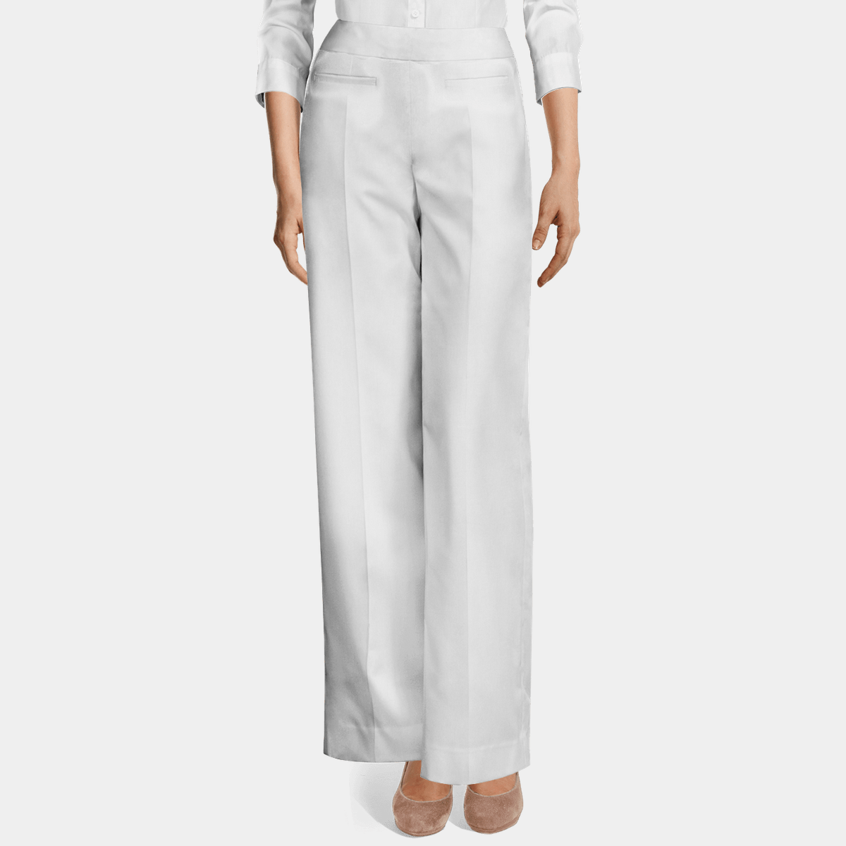 All white linen high waisted flat-front Wide leg Pants