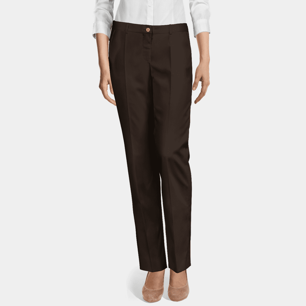Chocolate brown flat-front regular fit Women Dress Pants