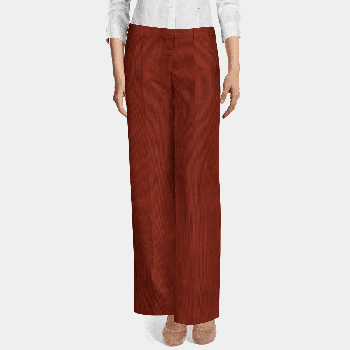 Reddish brown corduroy flat-front limited-edition Wide leg Pants