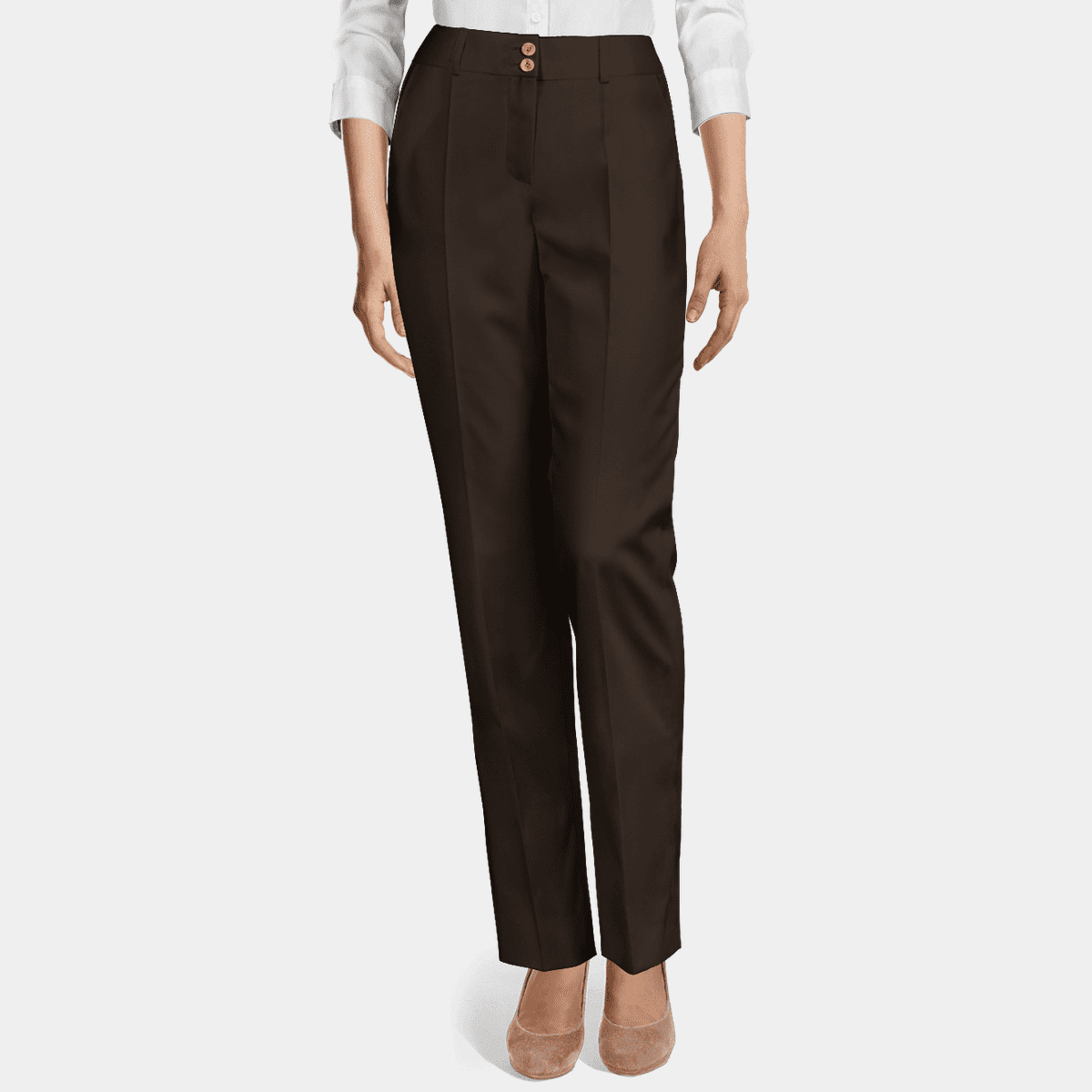 Women Brown Solid Formal Regular Fit Trousers