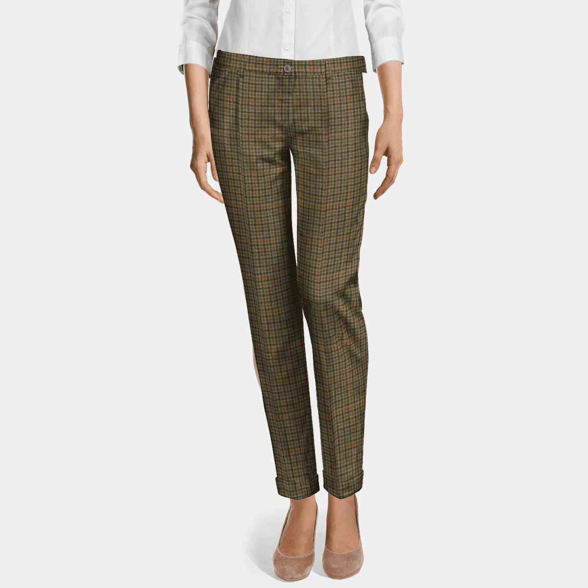 Brown Houndstooth Tweed low waisted pleated cuffed Cigarette Pants