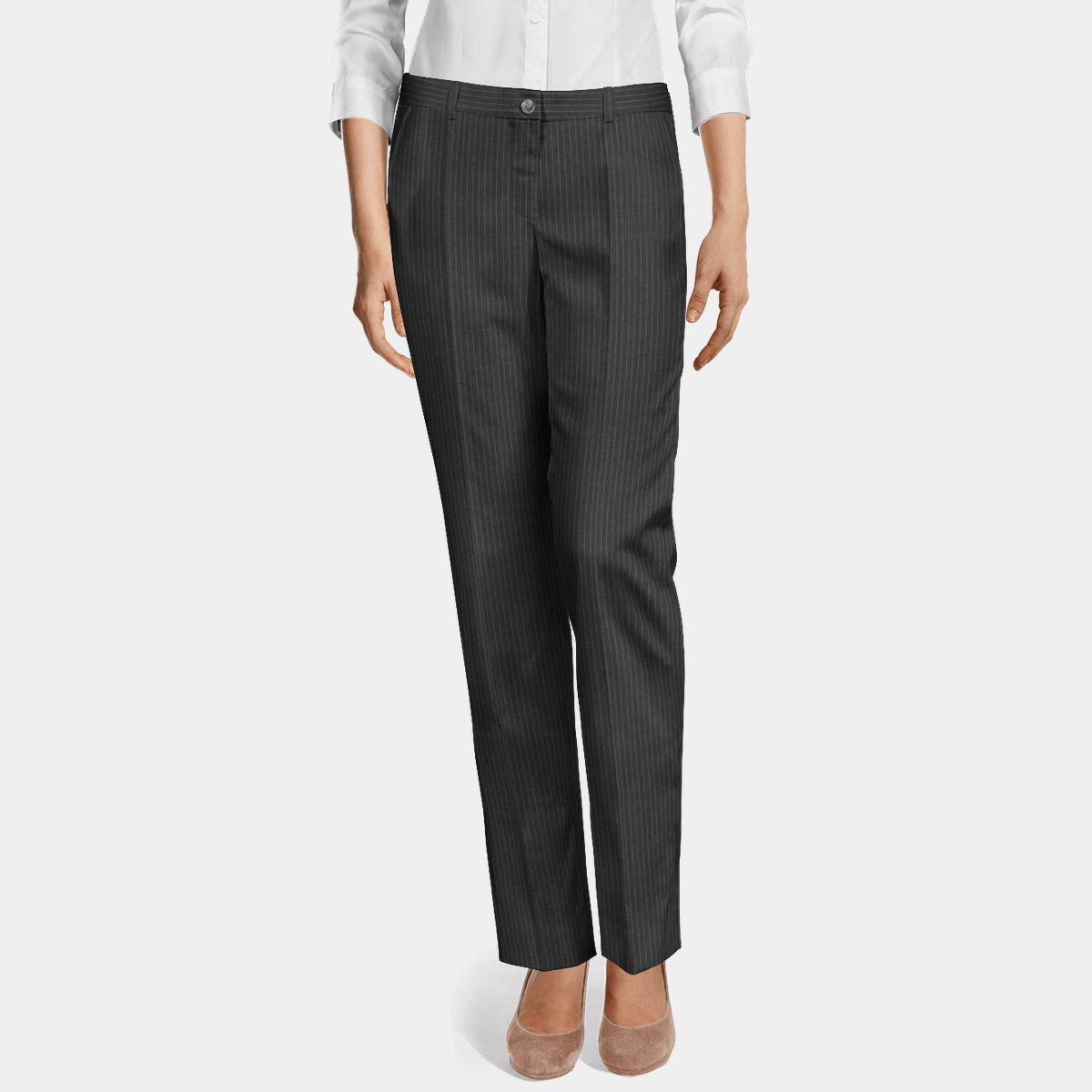 Charcoal pinstripe super 100s pure wool flat-front Dress Pants