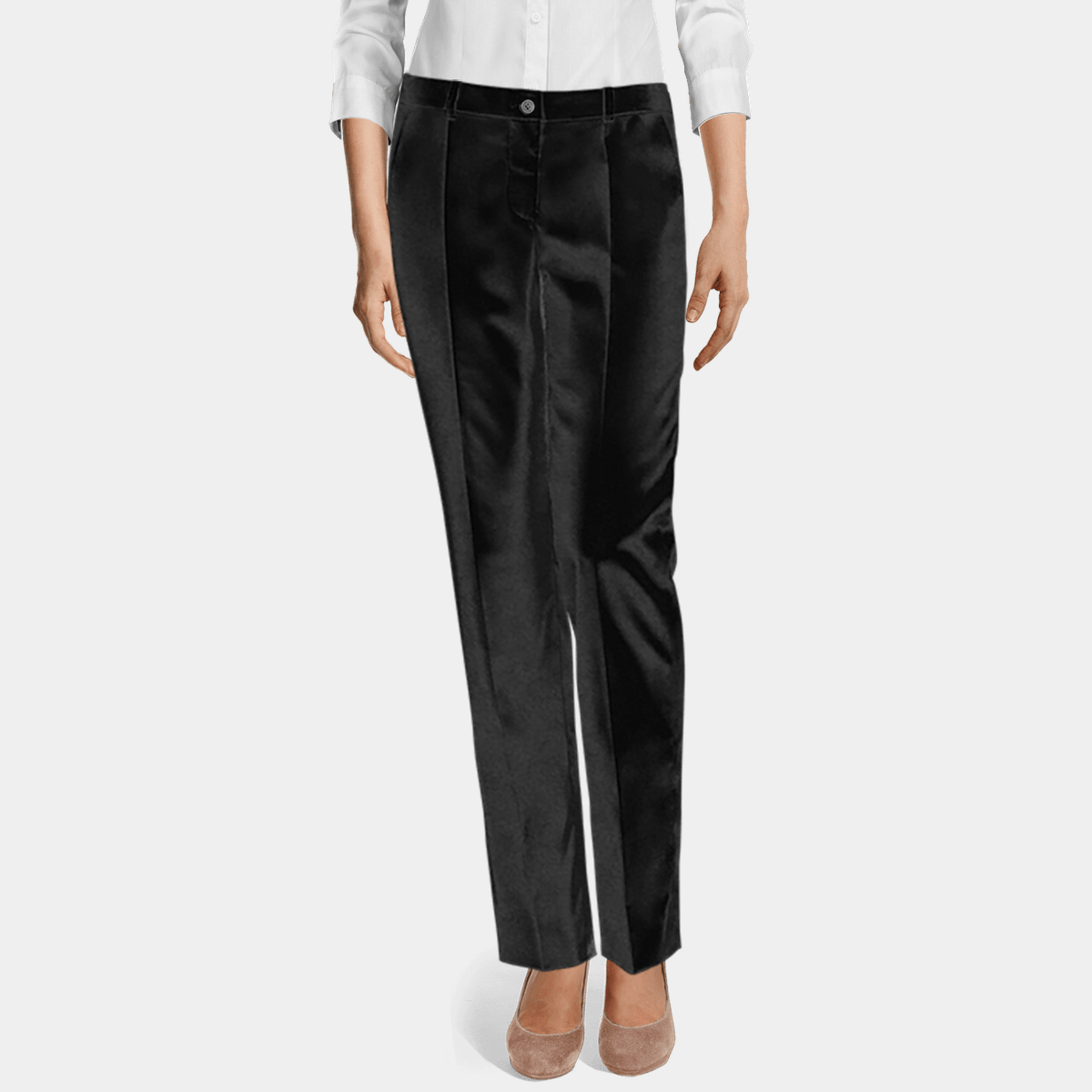 Onyx black velvet flat-front essential Chino Pants