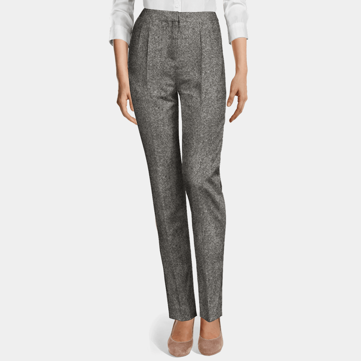 Light grey donegal tweed flat-front Cigarette Pants | Sumissura