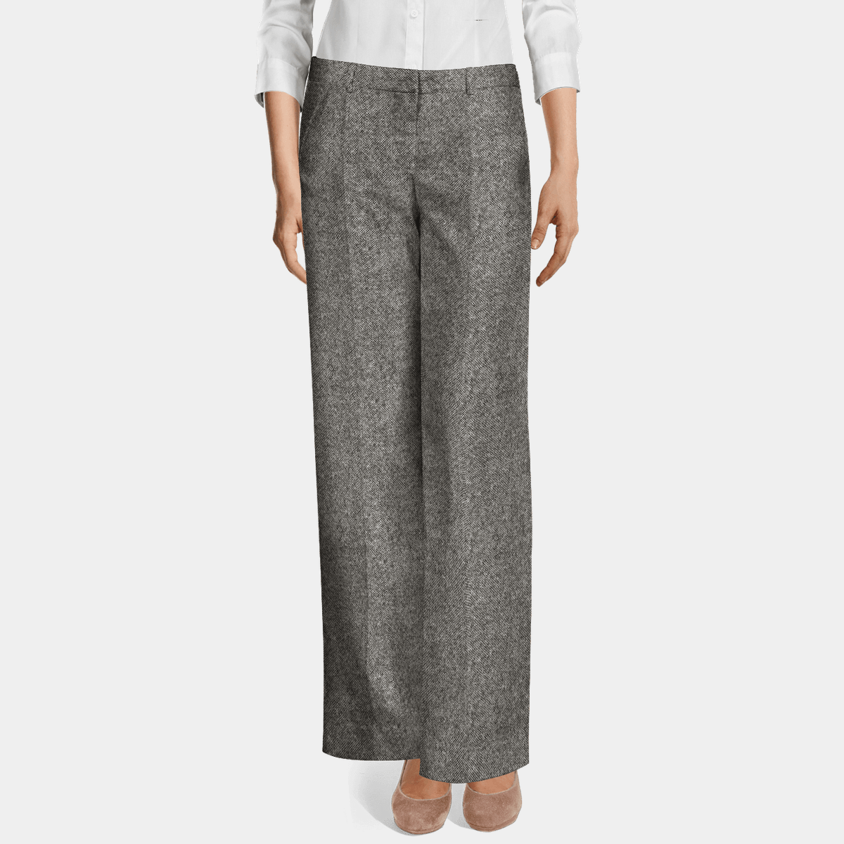 Light gray donegal tweed flatfront Wide leg Pants — free download