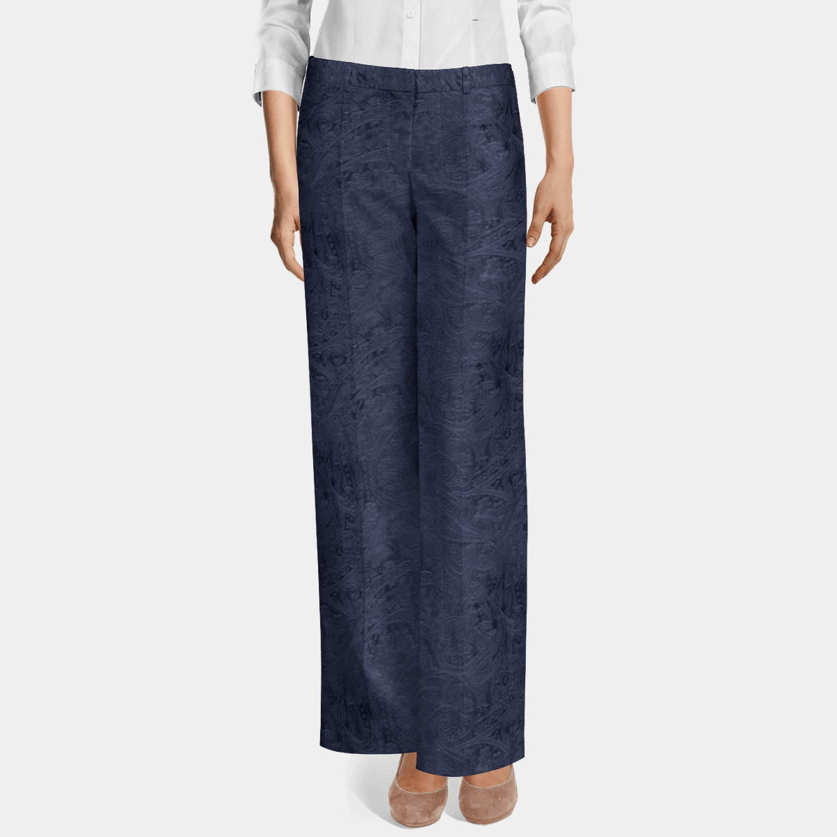 Blue paisley Velvet flat-front Wide leg 