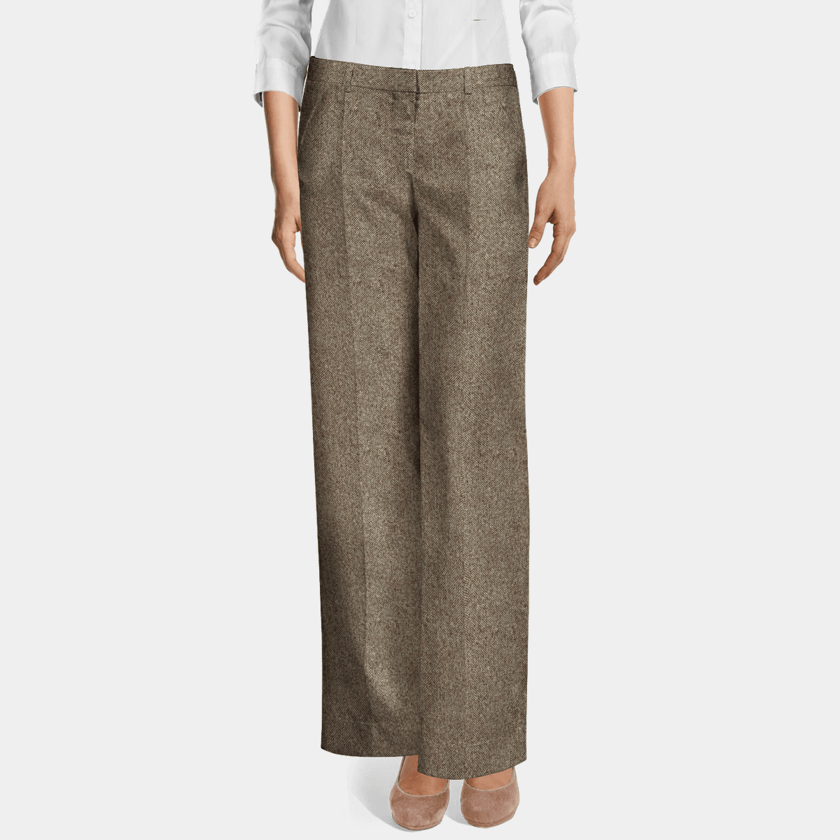 Camel donegal tweed high waisted pleated cuffed Cigarette Pants