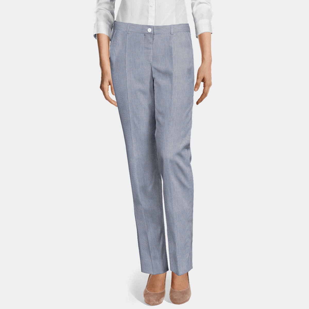 striped blue trousers