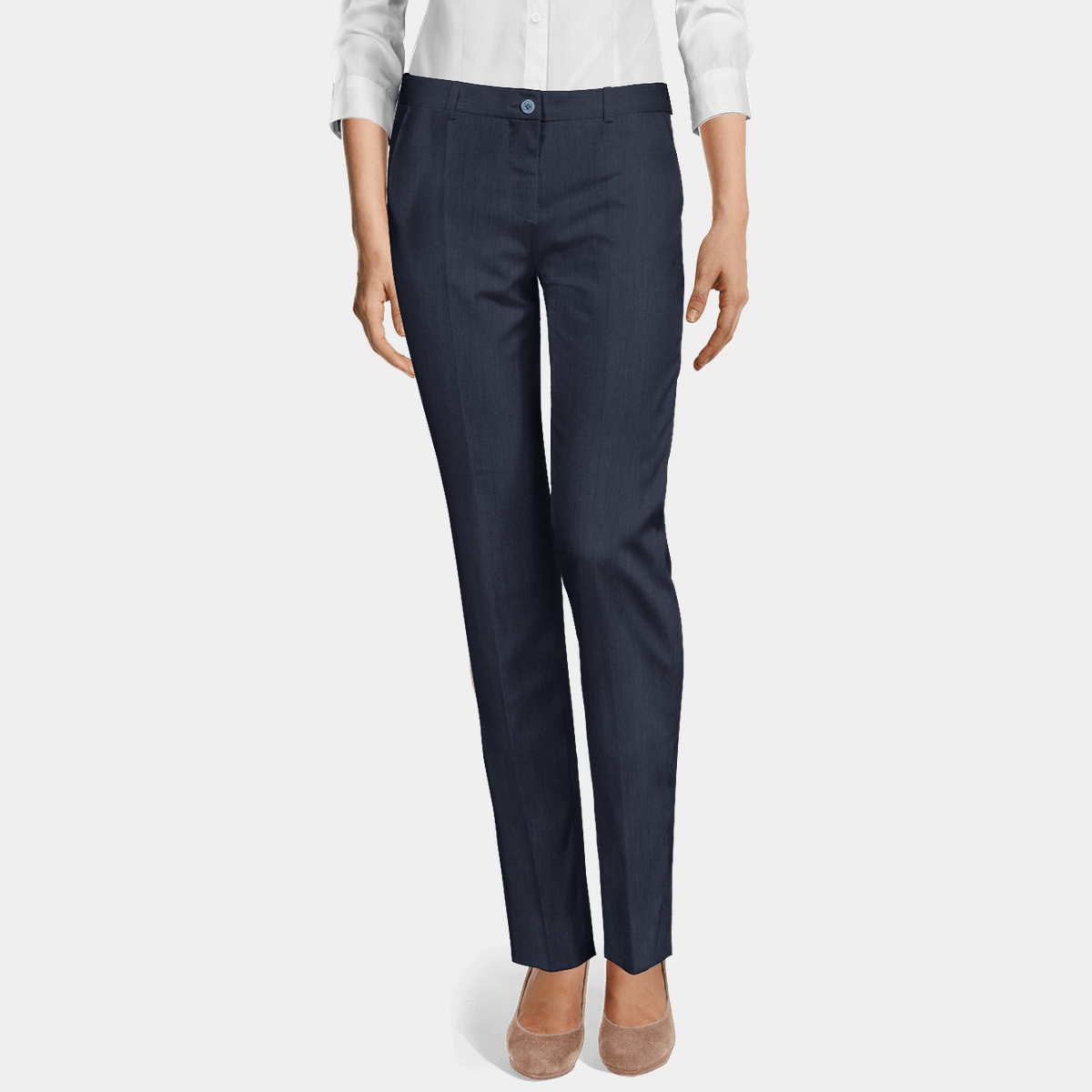 Navy blue linen flat-front slim fit Dress Pants | Sumissura