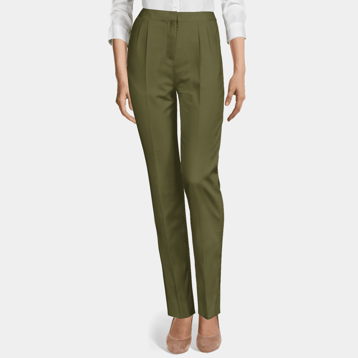 Army Green stretch high waisted pleated Women Dress Trouser 69€ | Sumissura