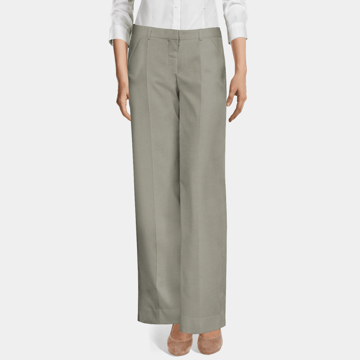 Oyster grey flat-front stretch year-round Wide leg Pants