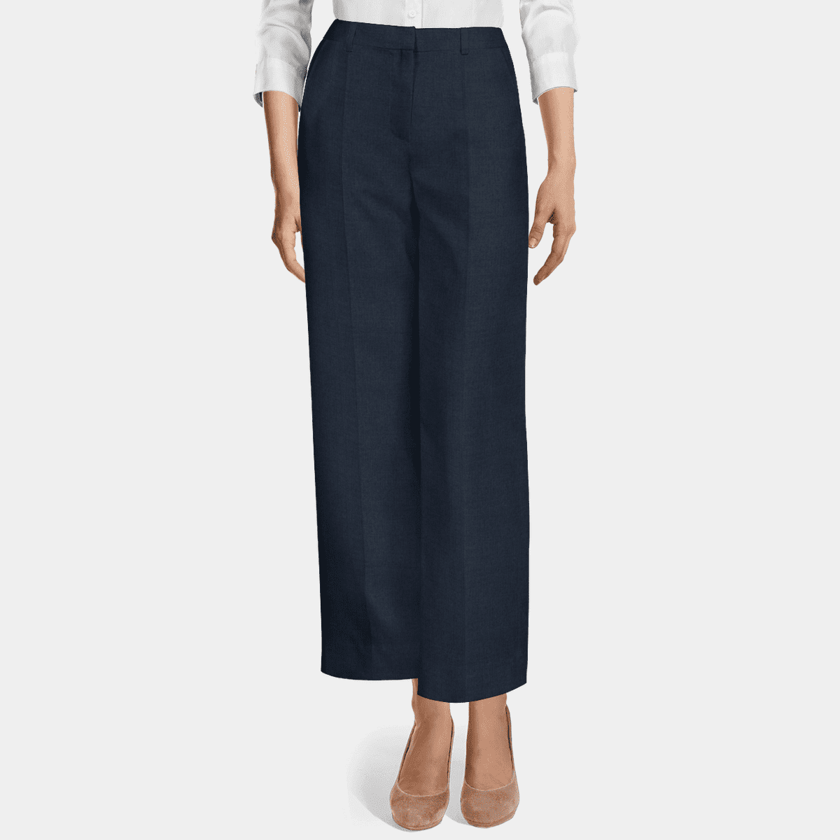 Karuedoo Women's High Waist Flared Work Pants Straight-Leg Front Slit  Cropped Trousers with Pockets Navy Blue M 