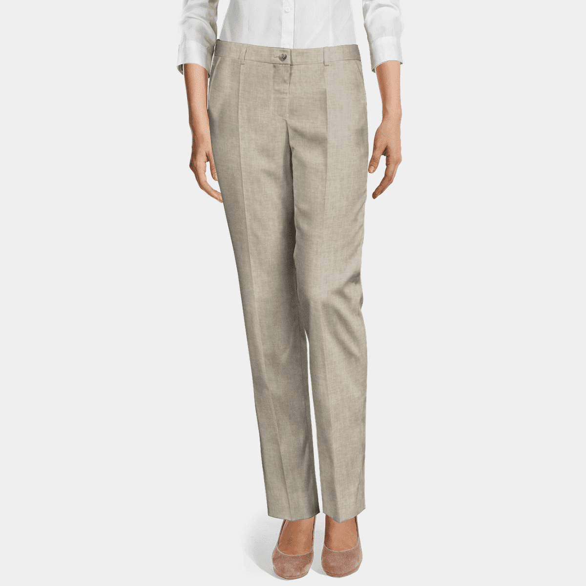 High Waist Tailored Pants - Grey/Herringbone pattern - Ladies