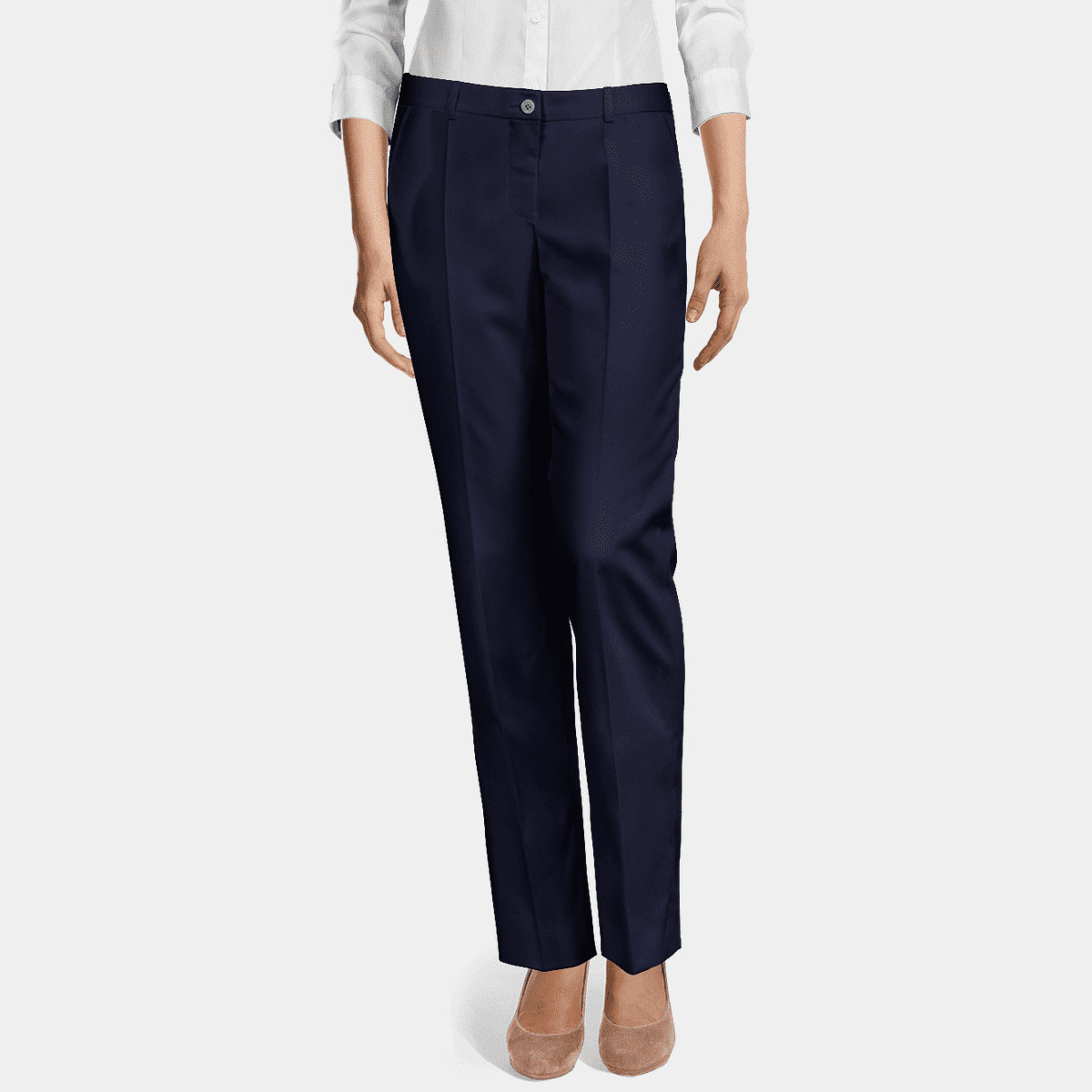 Navy blue flat-front essential Women Dress Pants