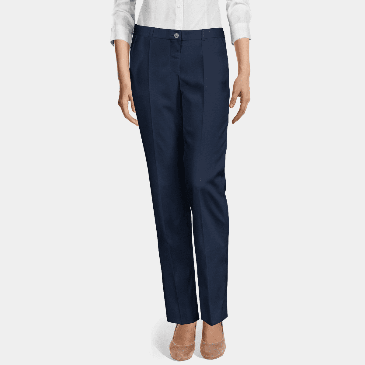 Navy blue flat-front stretch essential Trousers