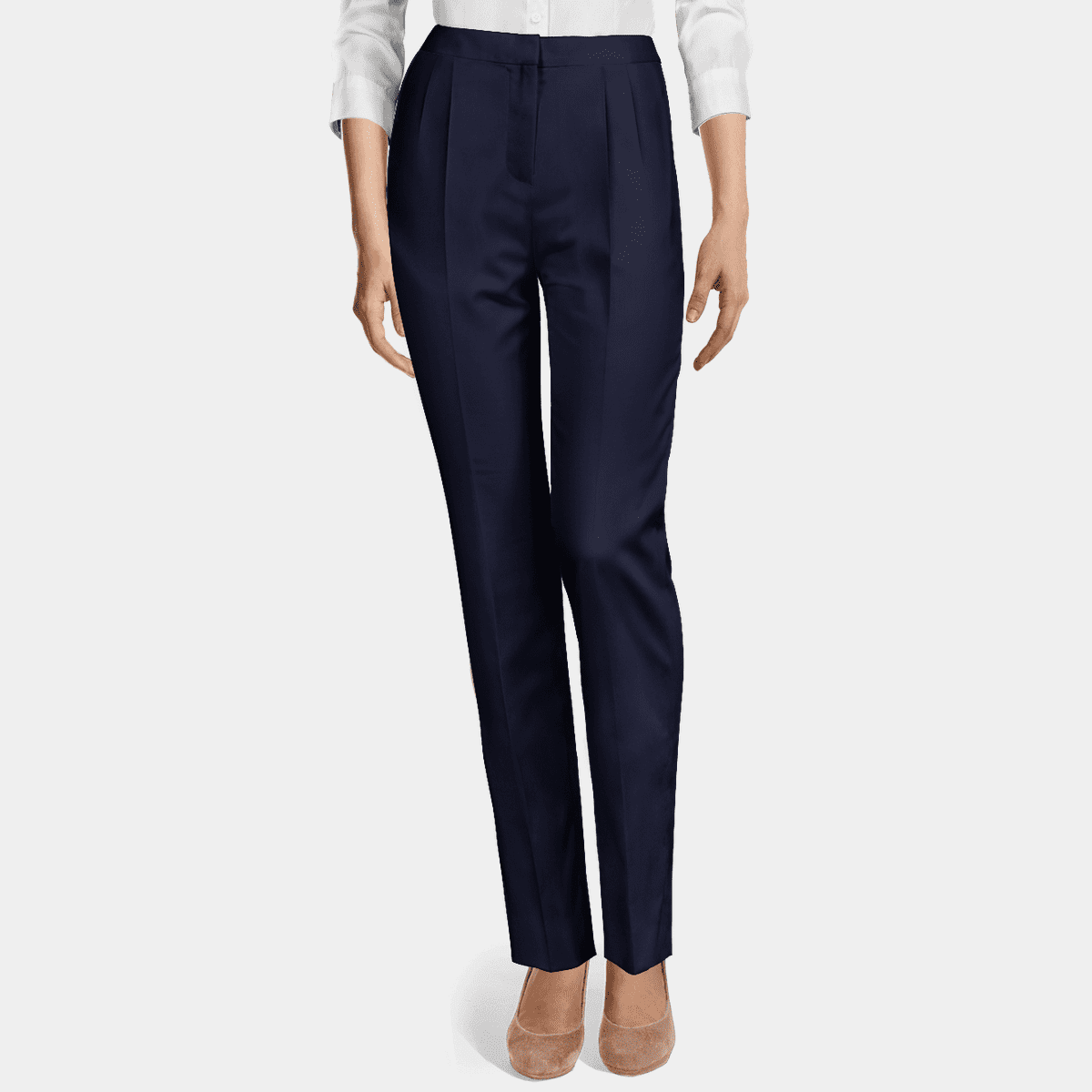 Navy blue high waisted pleated year-round Women Dress Pants