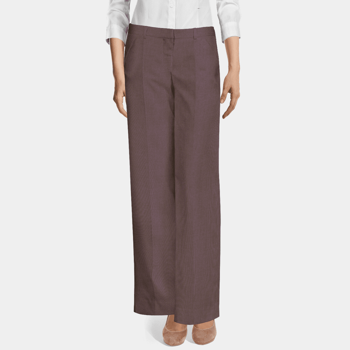 Purple Houndstooth Linen flat-front Wide leg Pants