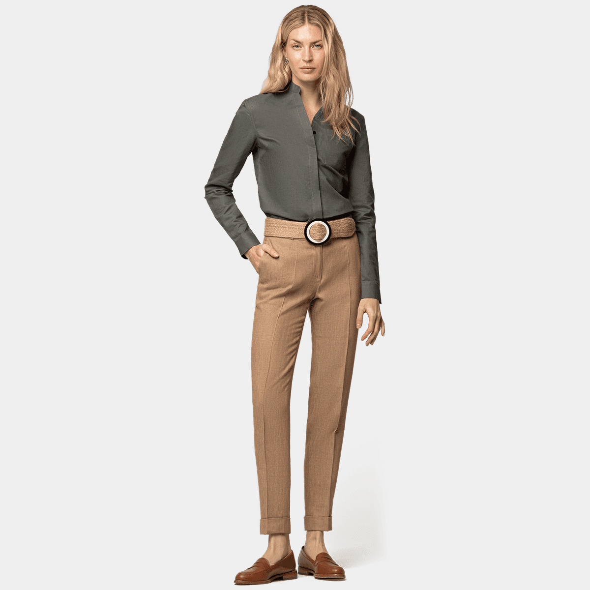 Women's camel herringbone Pants Sumissura