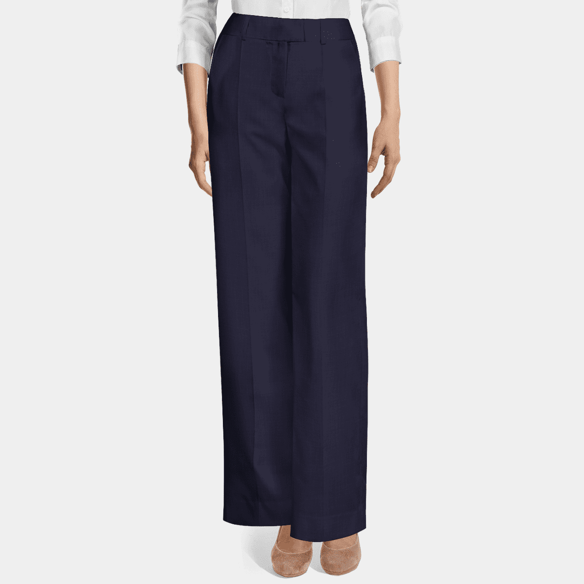 Navy blue super 120s pure wool high waisted flat-front Wide