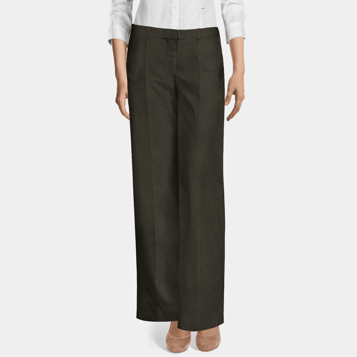 Beige high waisted flat-front stretch Wide leg Pants