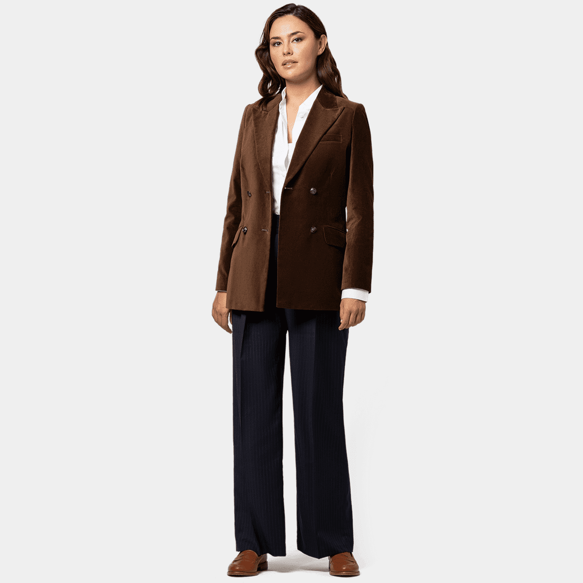Blue & Grey Striped Front-Fold Pleated Pants main image 0