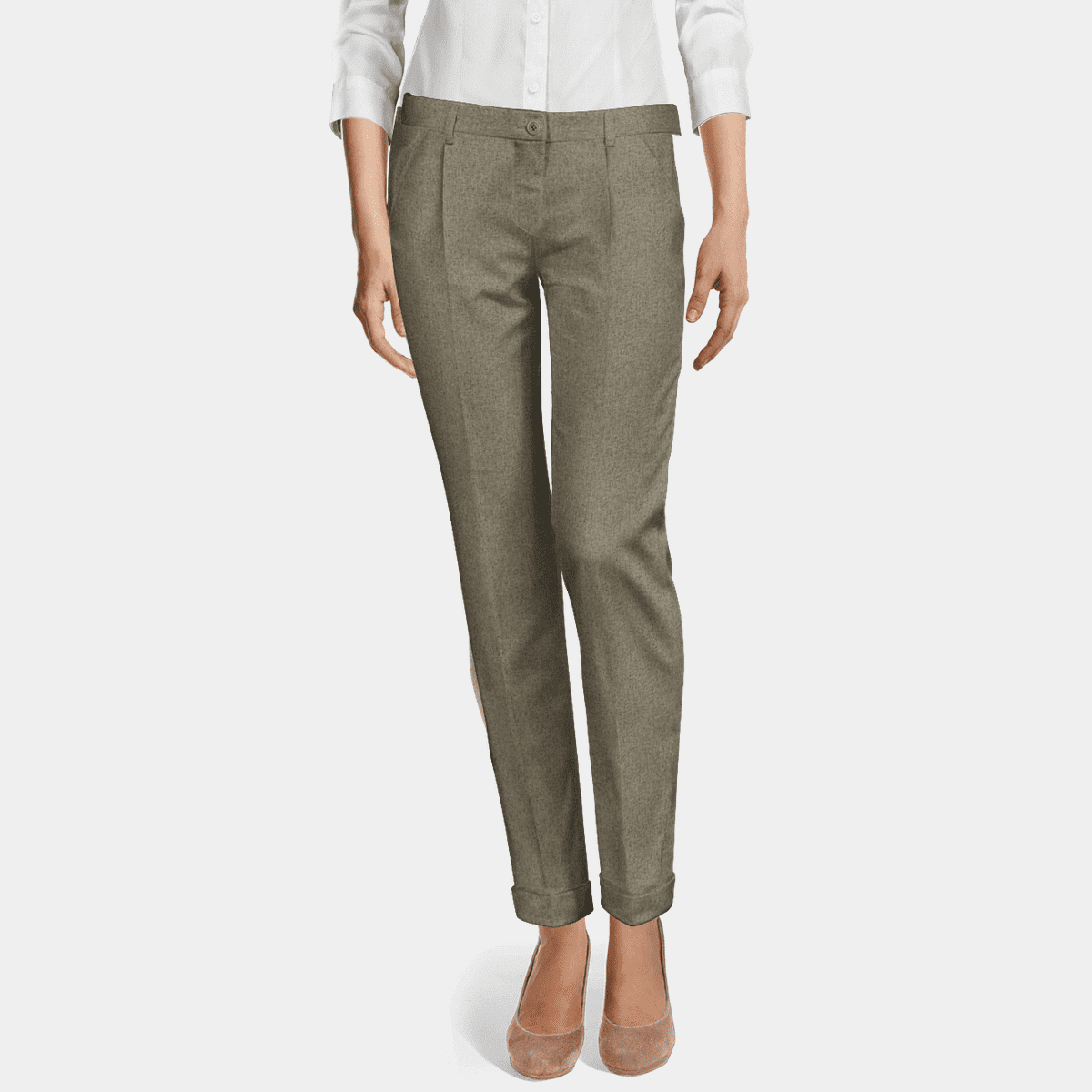 Mid Grey herringbone stretch low waisted pleated cuffed Cigarette Pants