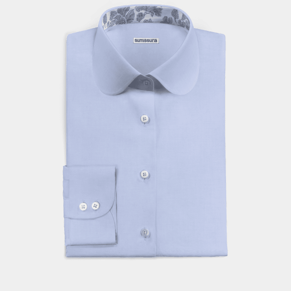 Camicia blu di cotone con collo arrotondato con colletto a contrasto Sumissura