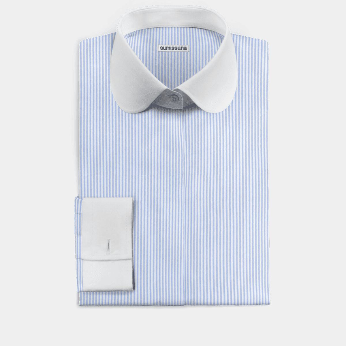 Button-Up Shirt with Collared Neckline and Flared Cuffs - Blue main image 0