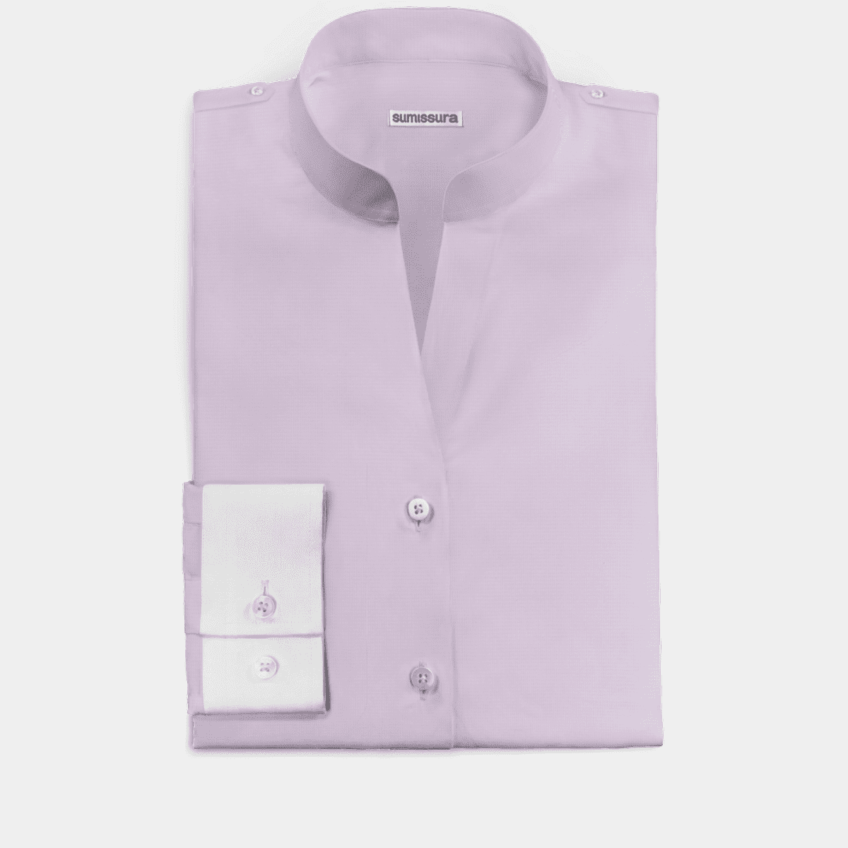 Cream Ivory Banded collarless Cotton Blend Men's Dress Shirt main image 0