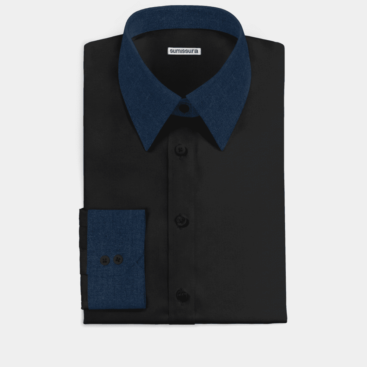 Slim Fit Cotton Convertible Cuff Dress Shirt Black S-S100 main image 1