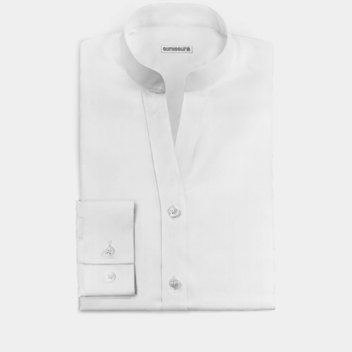 White no-collar cotton Dress Shirt
