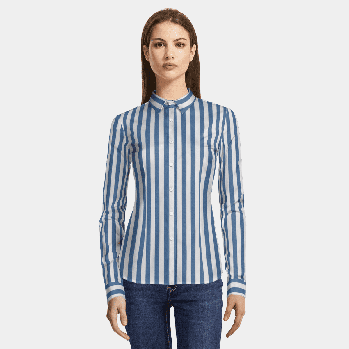 Blue striped poplin cotton Dress Shirt $65 | Sumissura