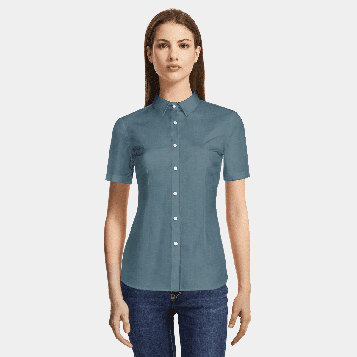 Steel Blue short sleeved poplin cotton Dress Shirt | Sumissura