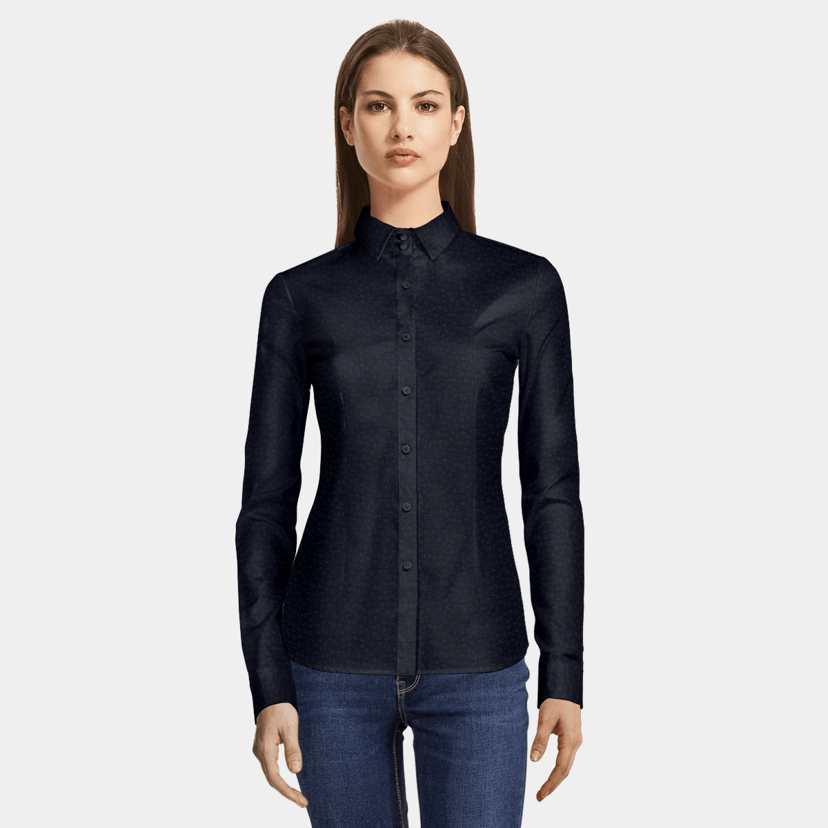 Blue floral no-iron cotton high-collar 
