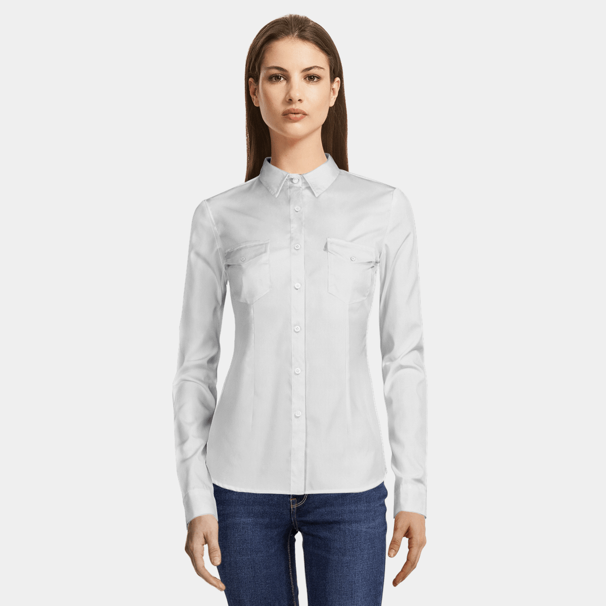 White poplin cotton Dress Shirt with pockets