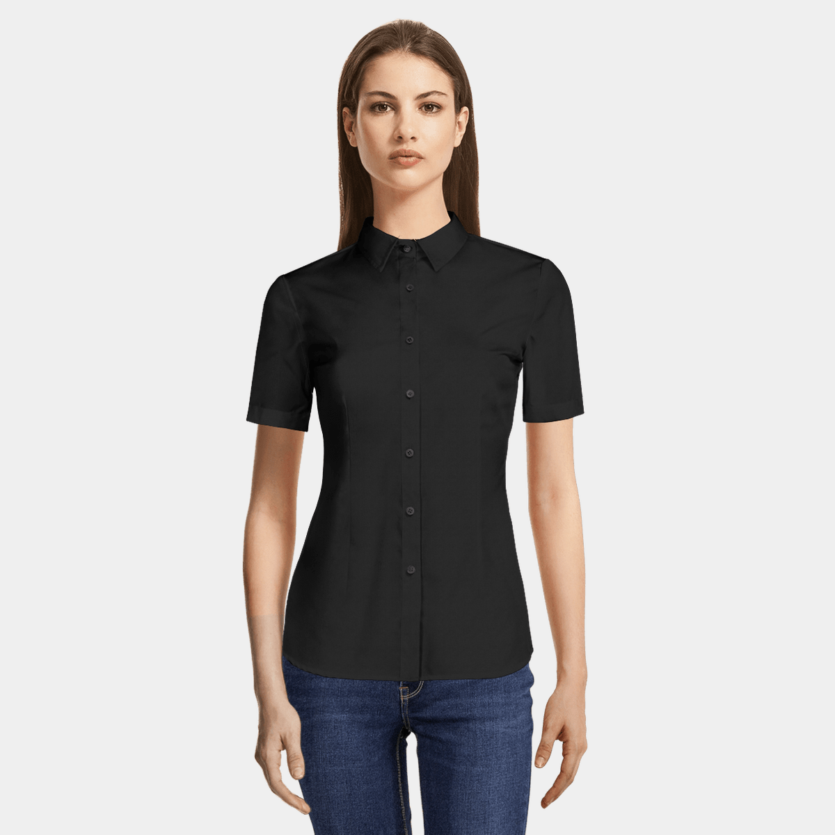 Black short sleeved cotton Dress Shirt 