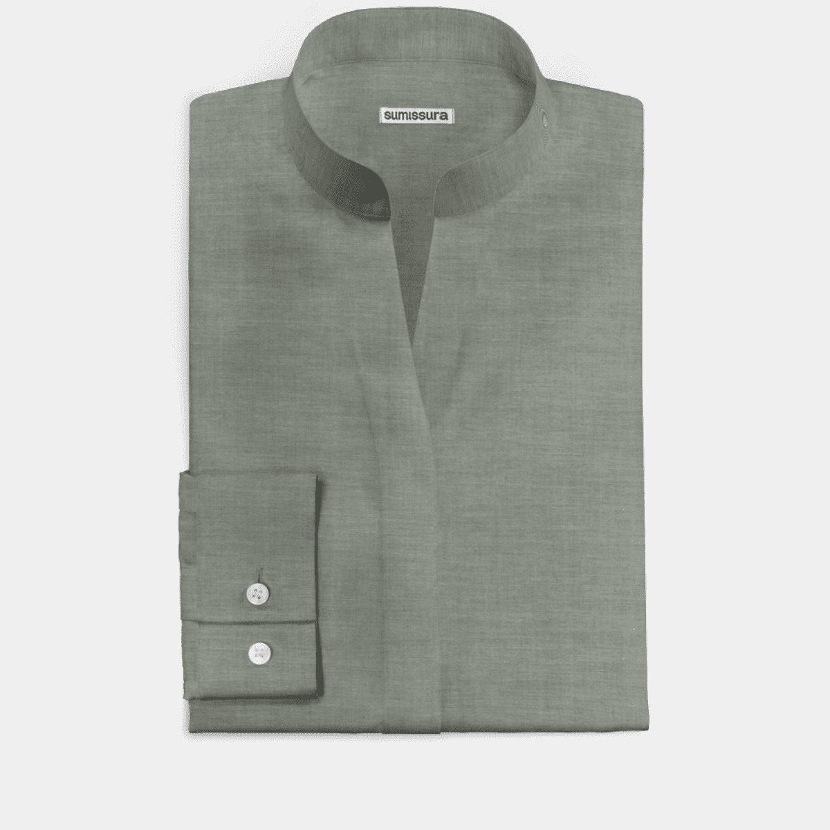 Light Green 3/4 sleeve banded collar twill cotton Dress Shirt