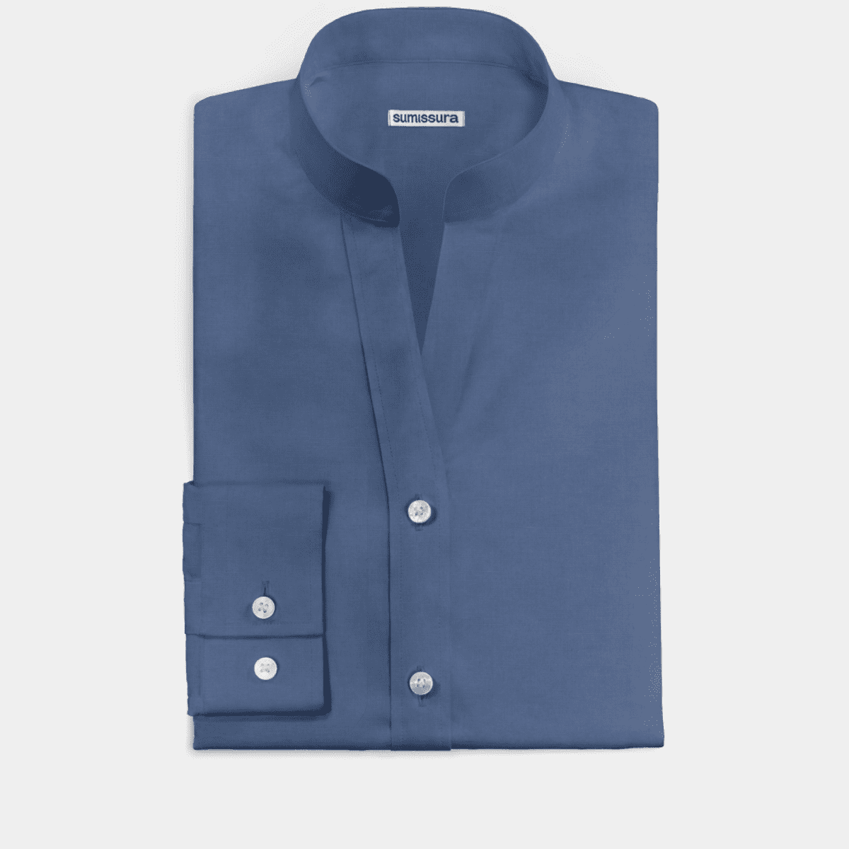 Royal Blue stand-up collar linen-cotton Dress Shirt