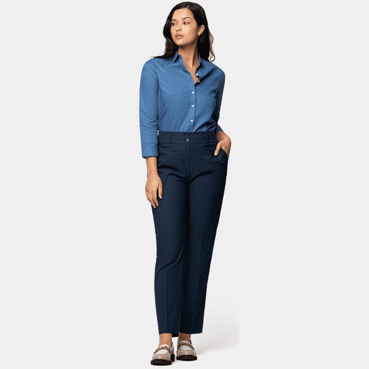 Women's Blue Business Pants - Formal Shirt And Trouser For Ladies