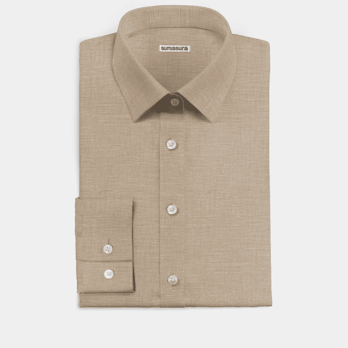 Cream linen-cotton Dress Shirt with pockets