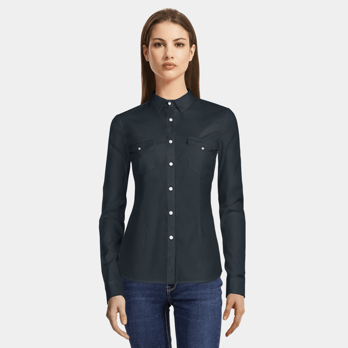 Navy Blue stretchy poplin cotton Dress Shirt with pockets | Sumissura