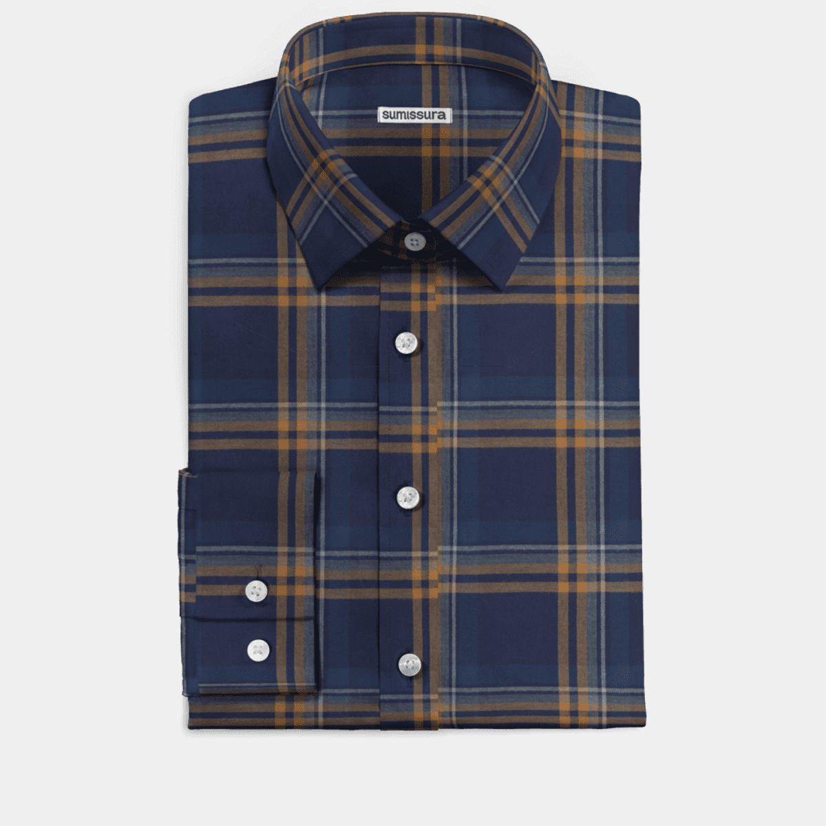 Navy Blue Checkered Dress Shirt