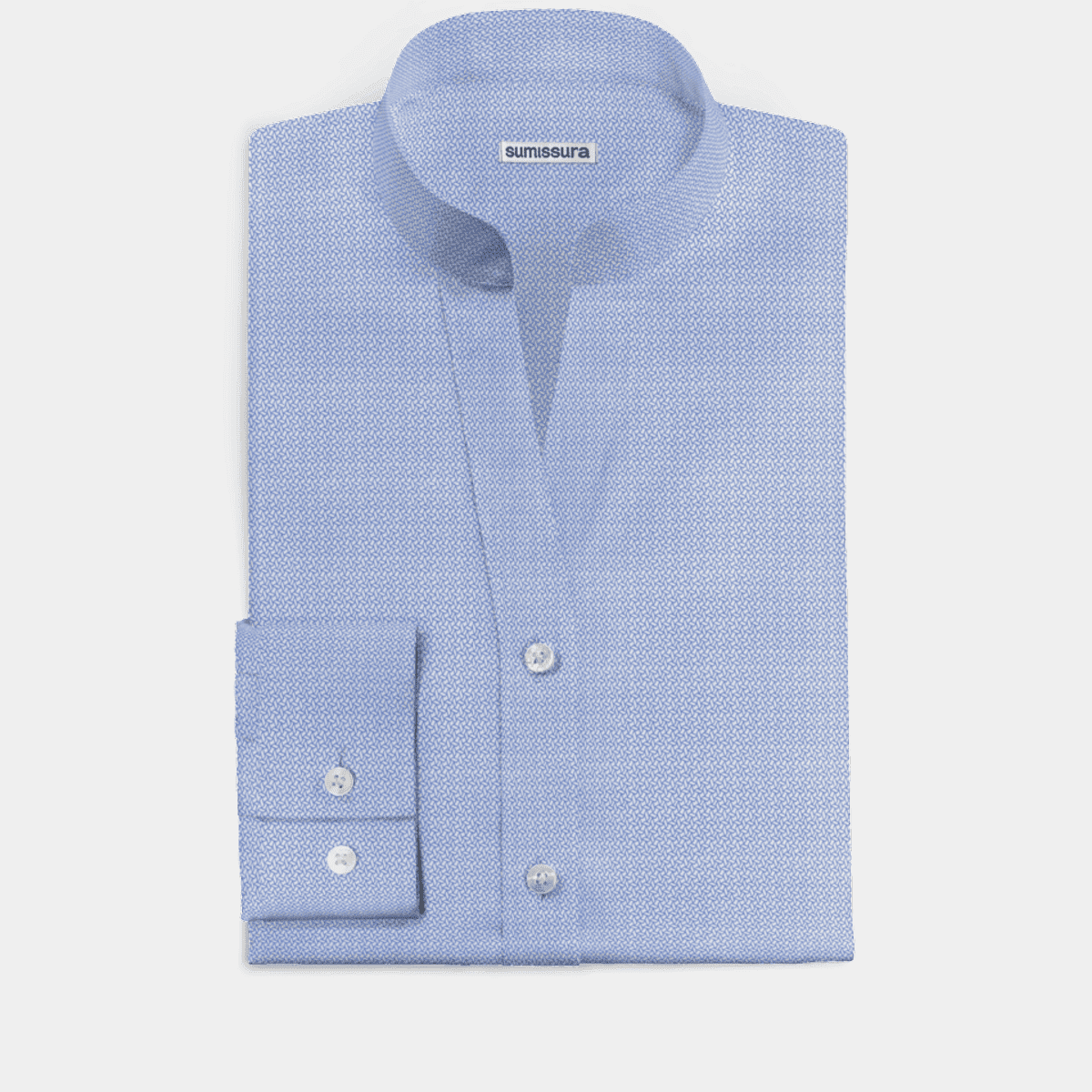 Premium Light Blue micropattern stand-up collar cotton Dress Shirt