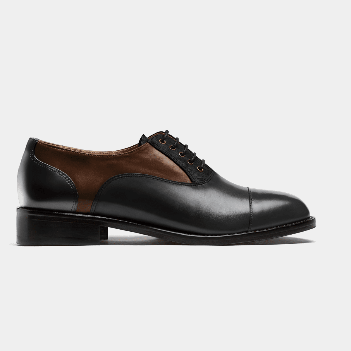 Cap toe Oxford shoes - black & brown leather , velvet